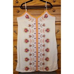 Anthropologie Women's Ivory  Dress Akemi + Kim Embroidered Thin Straps US 16 NWT